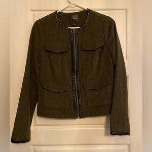 The Limited Wool Blend Army Green Military Jacket Vegan Leather Small